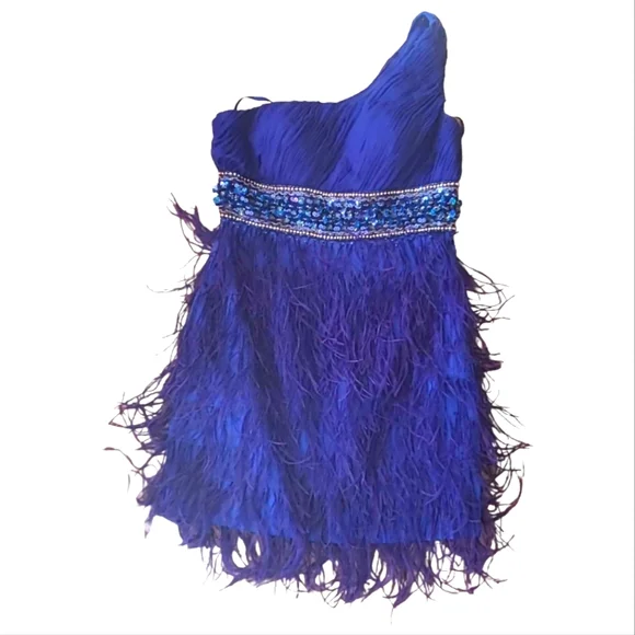 Dave & Johnny | Dresses | Dave Johnny Bright Blue Sequins Feathers Prom Party  Dress Zip Side Dance | Poshmark